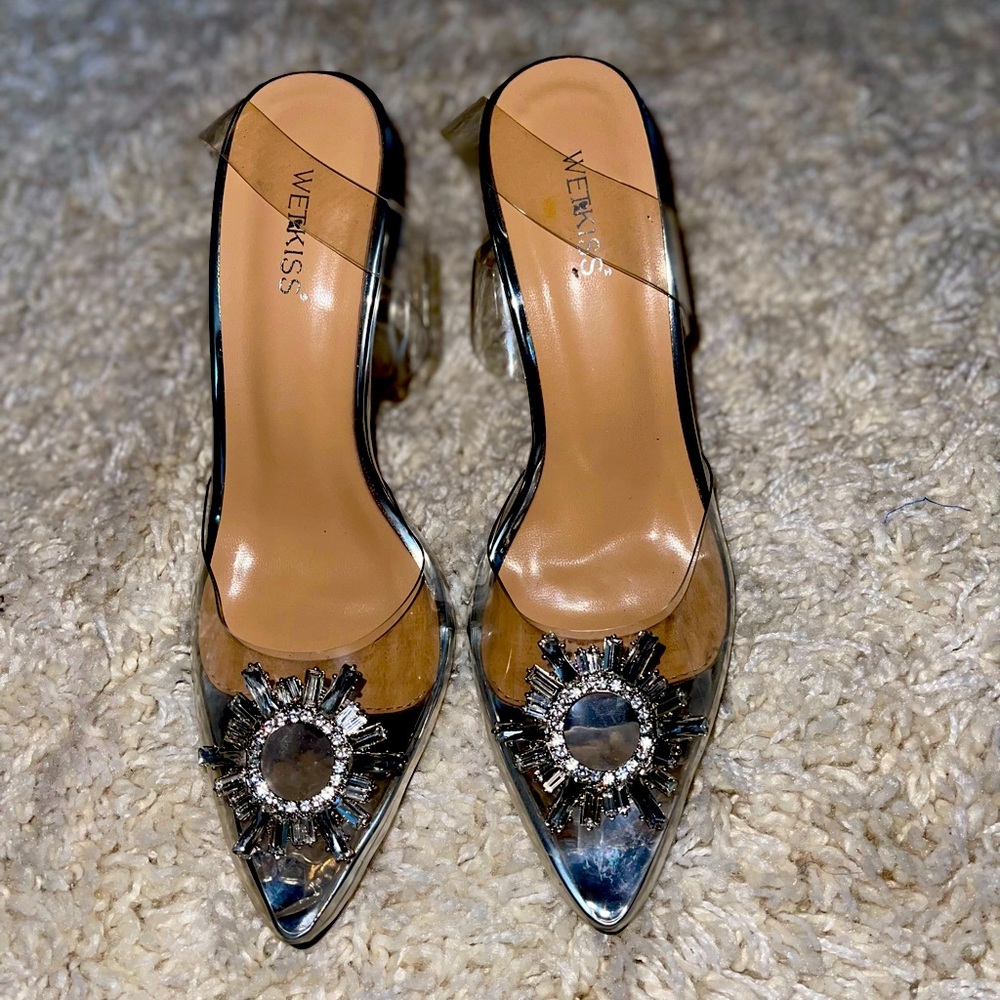 Clear heels with crystal detail